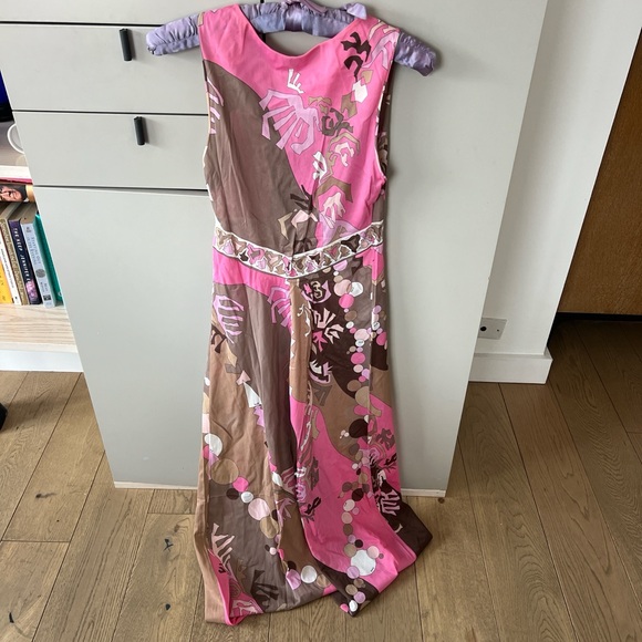 Emilio Pucci For Formfit Rogers Pink and Brown Print Maxi Slip Dress Underwear S - Picture 7 of 9